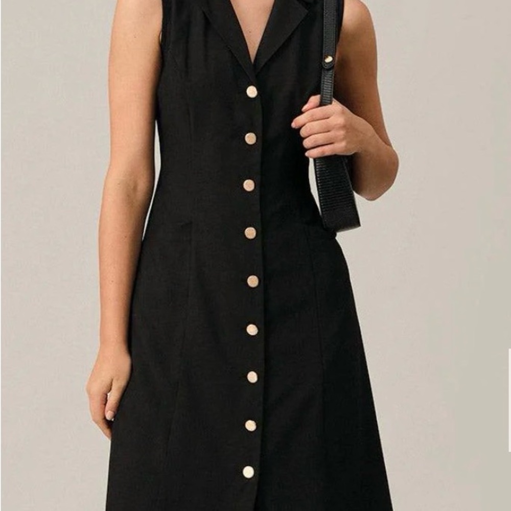 RIHOAS Black Midi Dress with Gold Buttons